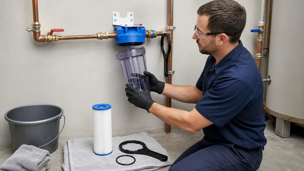 Whole-Home Water Filter Change: Shut Off, Relieve, Inspect