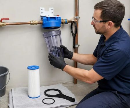 Whole-Home Water Filter Change: Shut Off, Relieve, Inspect
