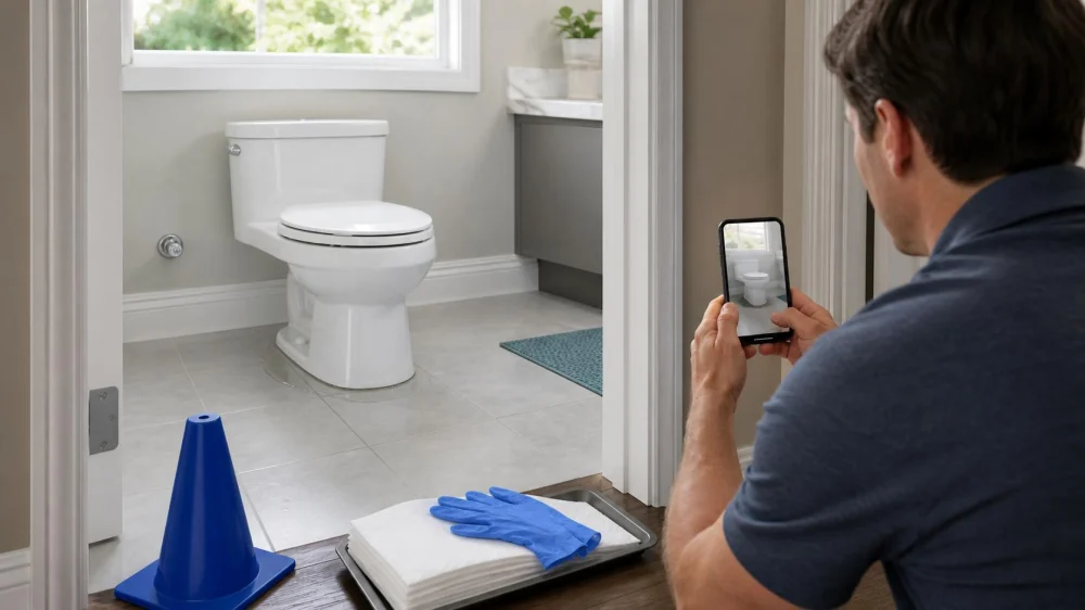 Toilet Leaking at the Base: Stop Use and Protect the Floor