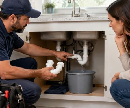 Kitchen Sink Trap Leak: Joints, Bucket, and Plumber Call